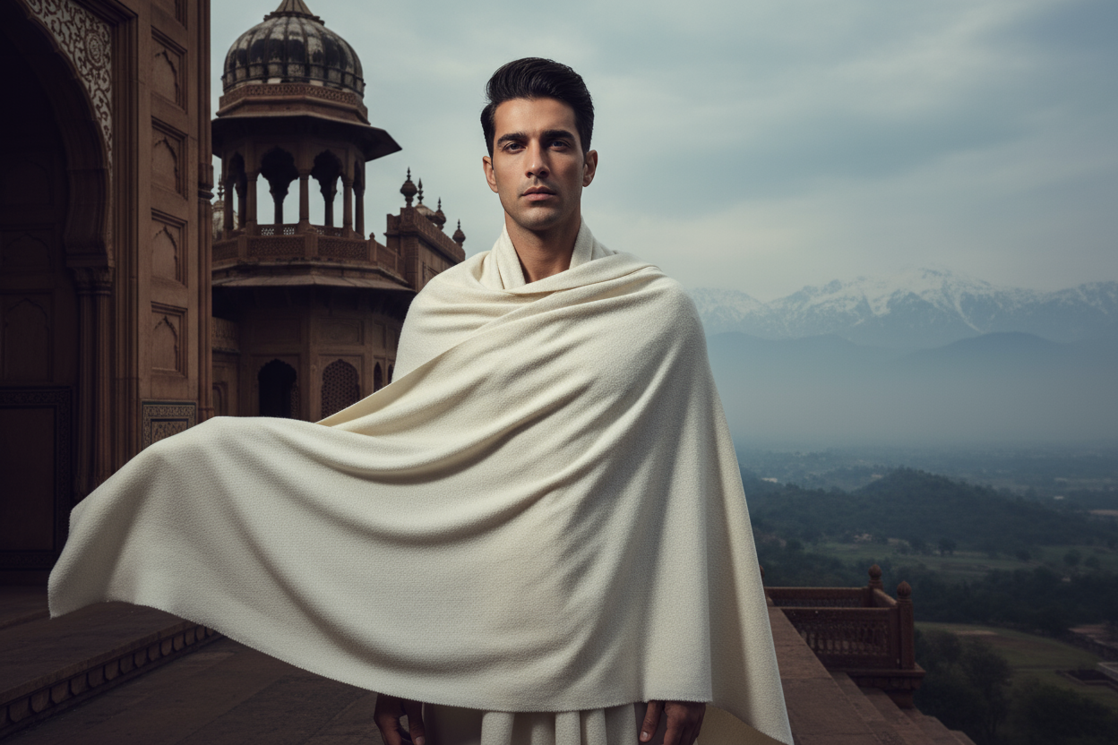 make it beautiful picture and beautiful model wearing shawl in good way